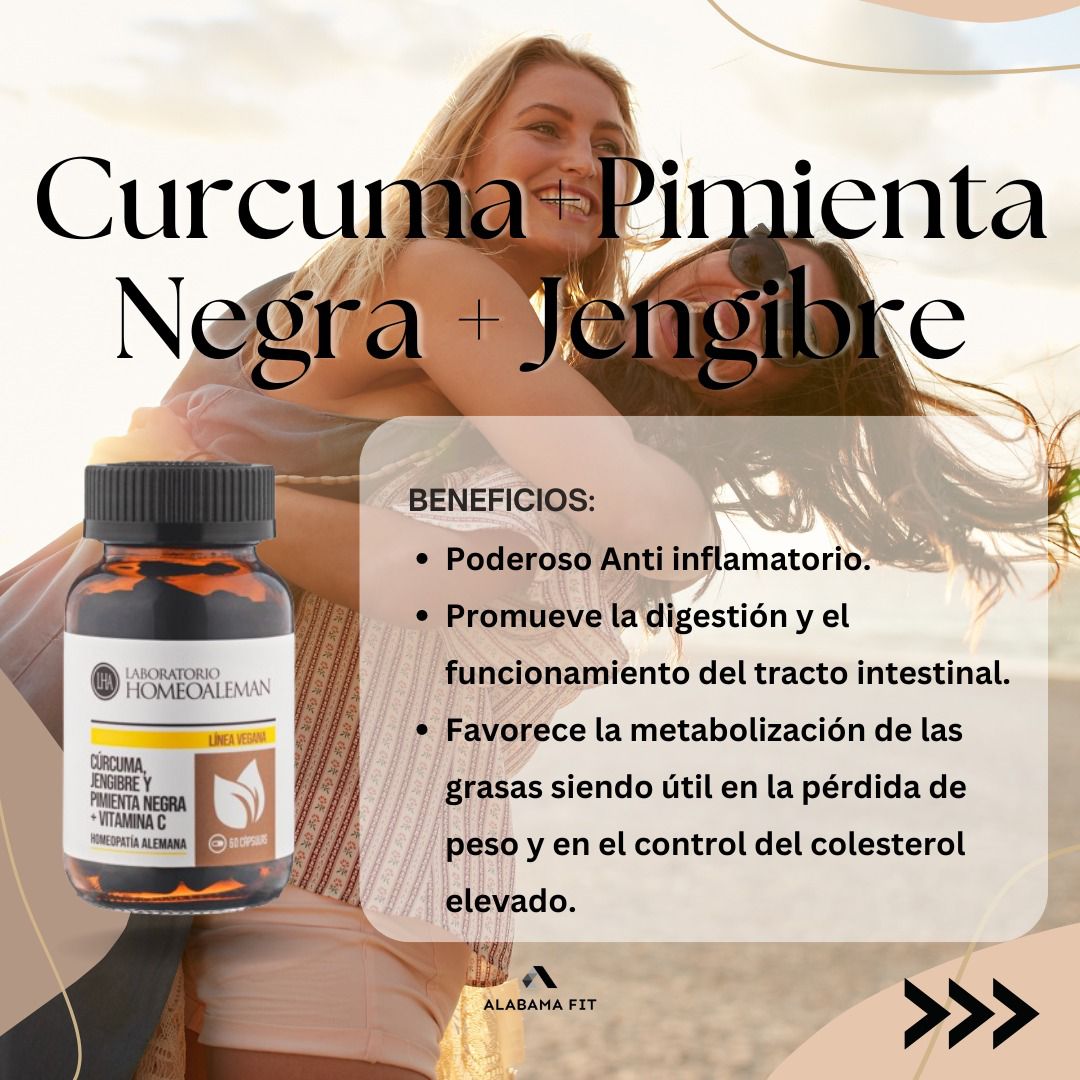 CURCUMA + PIMIENTA NEGRA, con Jengibre y Vitamina C- Homepatia Alemana- 60Capsulas - Imagen 2